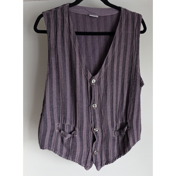CP Shades Jackets & Blazers - VTG CP Shades Women Vest Purple Striped Sleeveless V-Neck Boho Bohemian Gilet